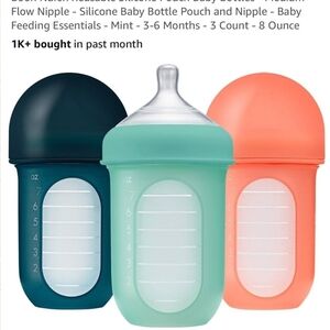 Nursh Silicone Baby Bottle Trio in Teal, Mint & Coral